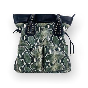 Green Printed Snake Leather Tote Handbag